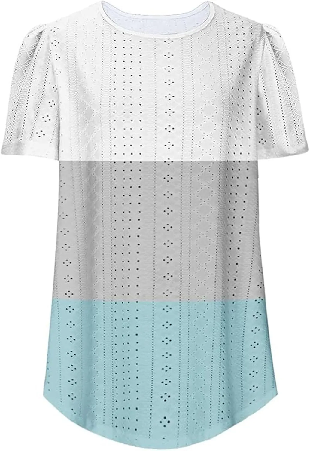 2025 Summer Womens Short Sleeve Tops Dressy Casual Eyelet Embroidery Crewneck T Shirts Trendy Loose Fit Deep V