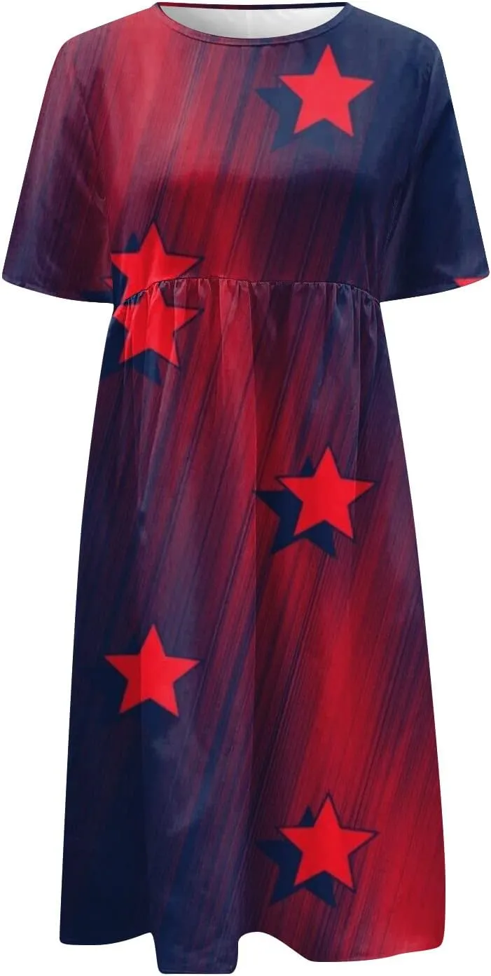 Below The Knee Short Sleeve Cover Up Ladies Dressy Classic Summer Soft Graphic Cotton Dress for Women.