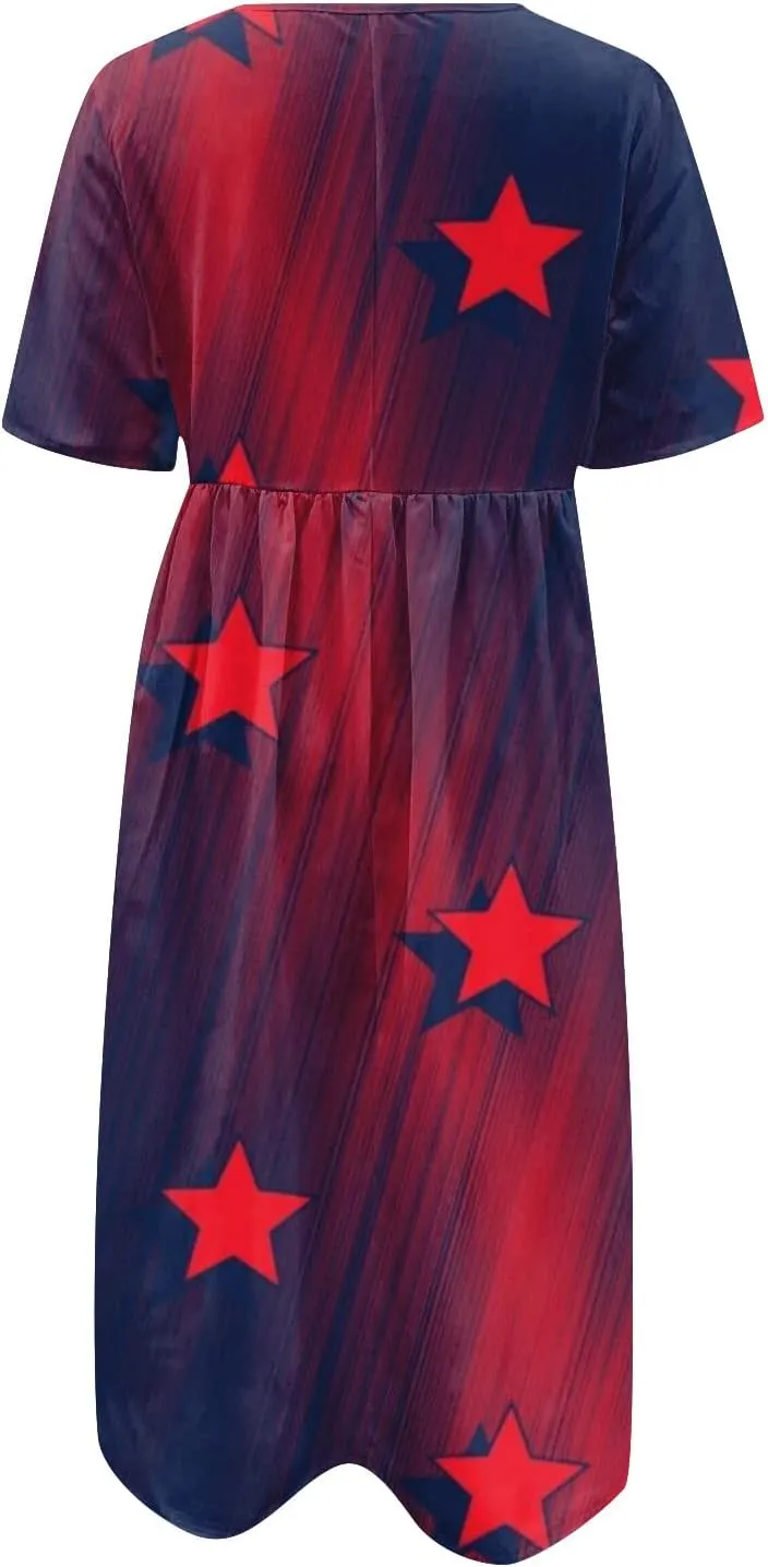 Below The Knee Short Sleeve Cover Up Ladies Dressy Classic Summer Soft Graphic Cotton Dress for Women.