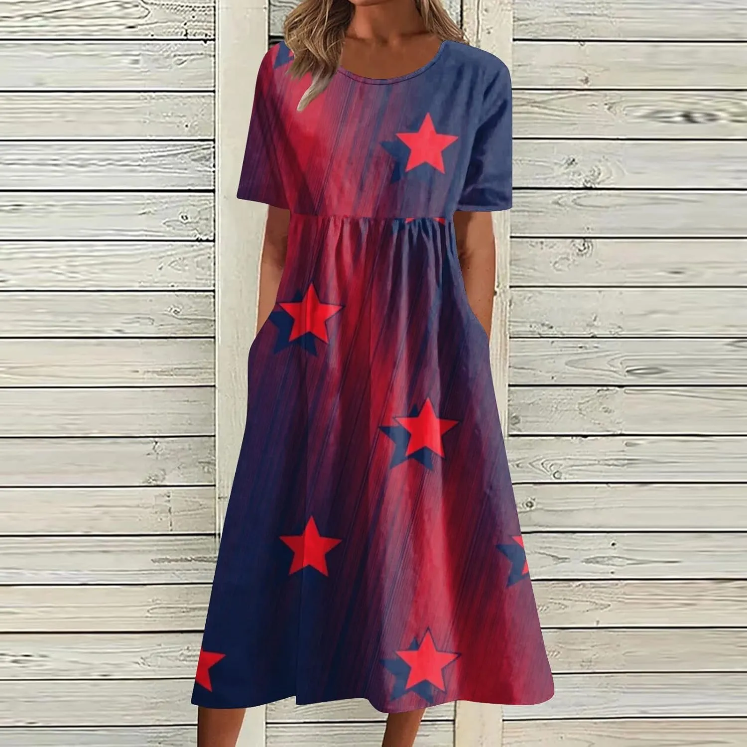 Below The Knee Short Sleeve Cover Up Ladies Dressy Classic Summer Soft Graphic Cotton Dress for Women.