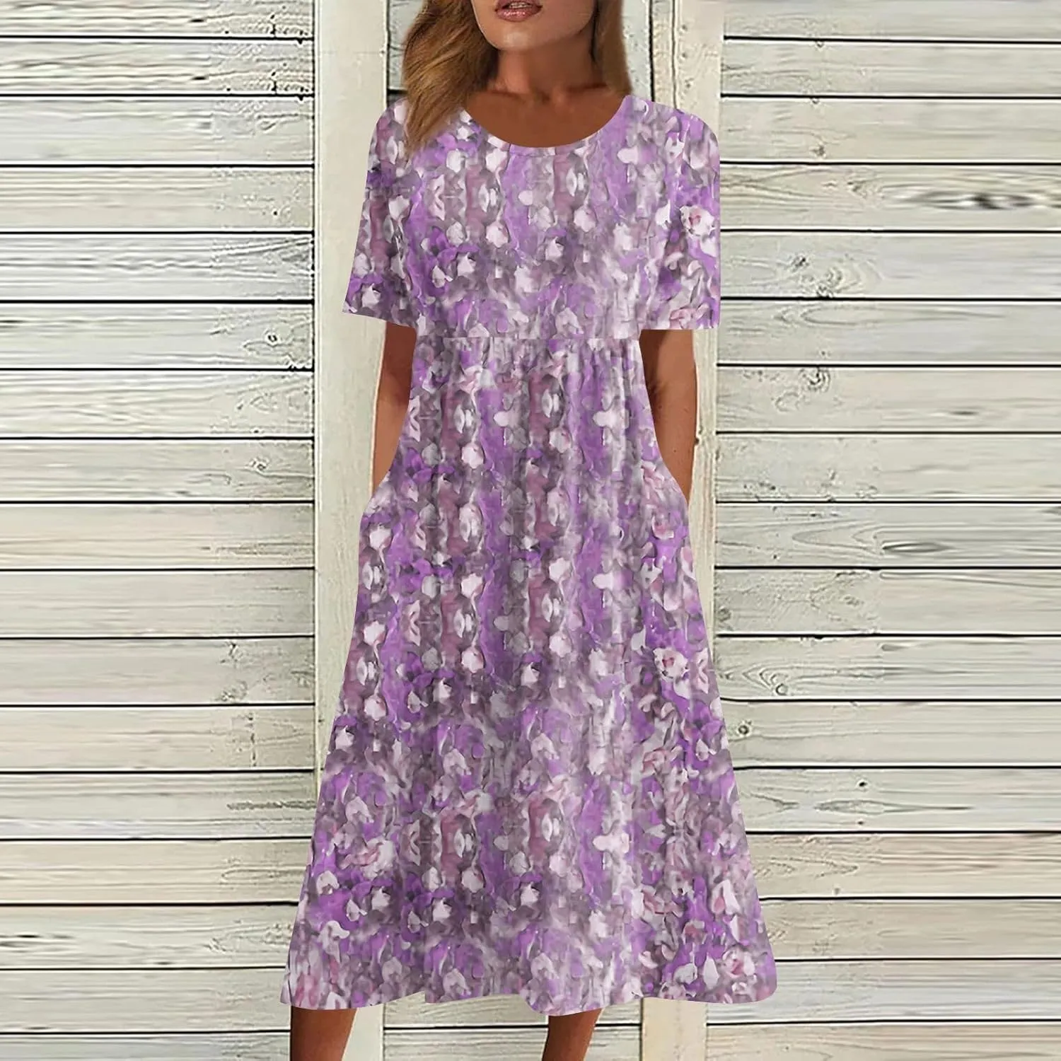 Below The Knee Short Sleeve Cover Up Ladies Dressy Classic Summer Soft Graphic Cotton Dress for Women.
