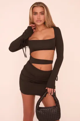 Black Cut Out Detail Long Sleeve Mini Dress - Freddie