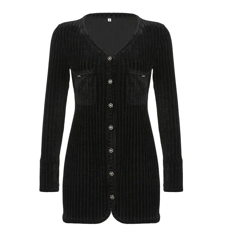 Black Velvet V-Neck Evening Party Short Dress