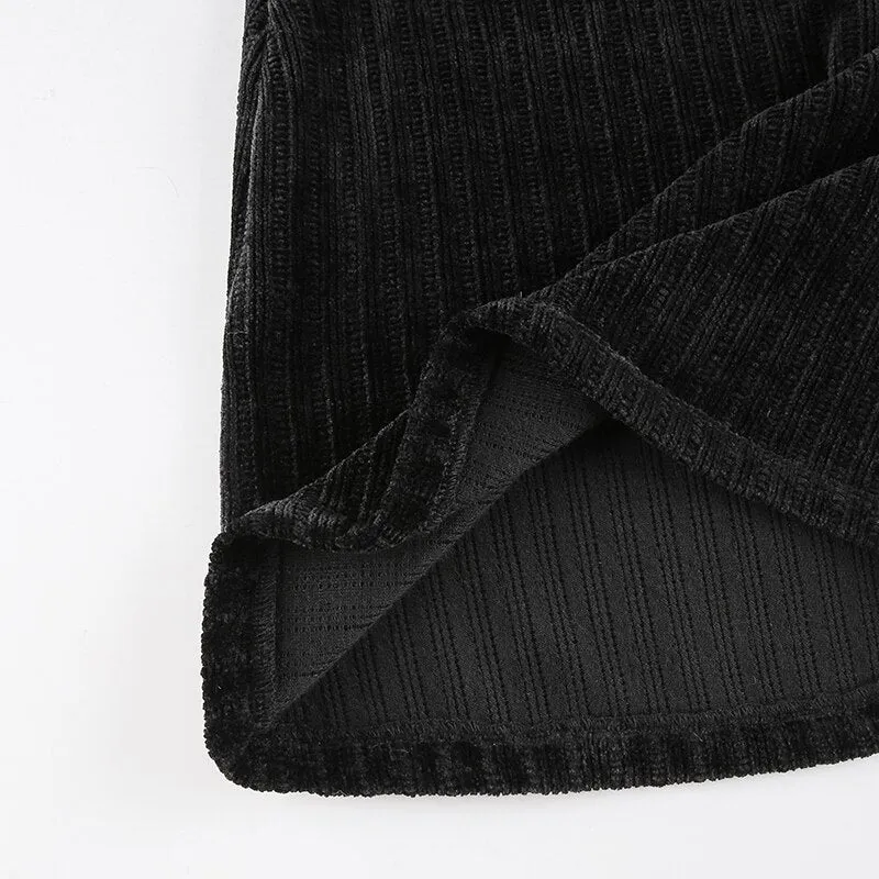 Black Velvet V-Neck Evening Party Short Dress