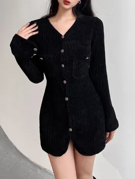 Black Velvet V-Neck Evening Party Short Dress