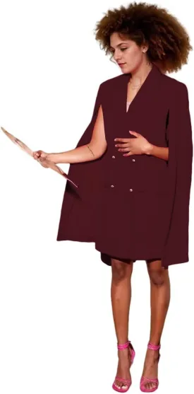Blazer Dress for Women with Cape Double Breasted Peak Lapel Regular Fit Women's Solid Suit Skirt for Work Office