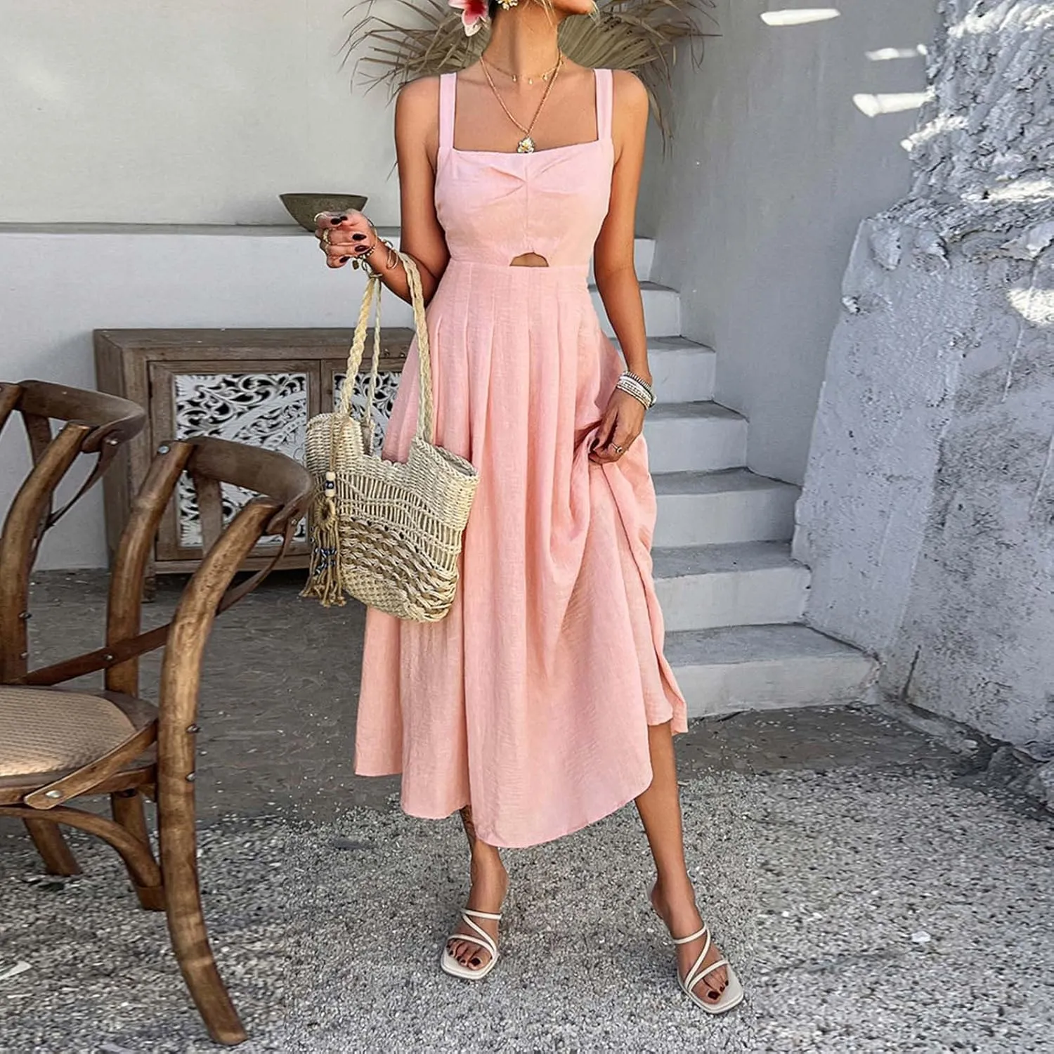 Boho Dresses for Women 2025 Plus Size Sleeveless Sundress Casual Loose Plain Long Dresses Summer Vacation Maxi Dress