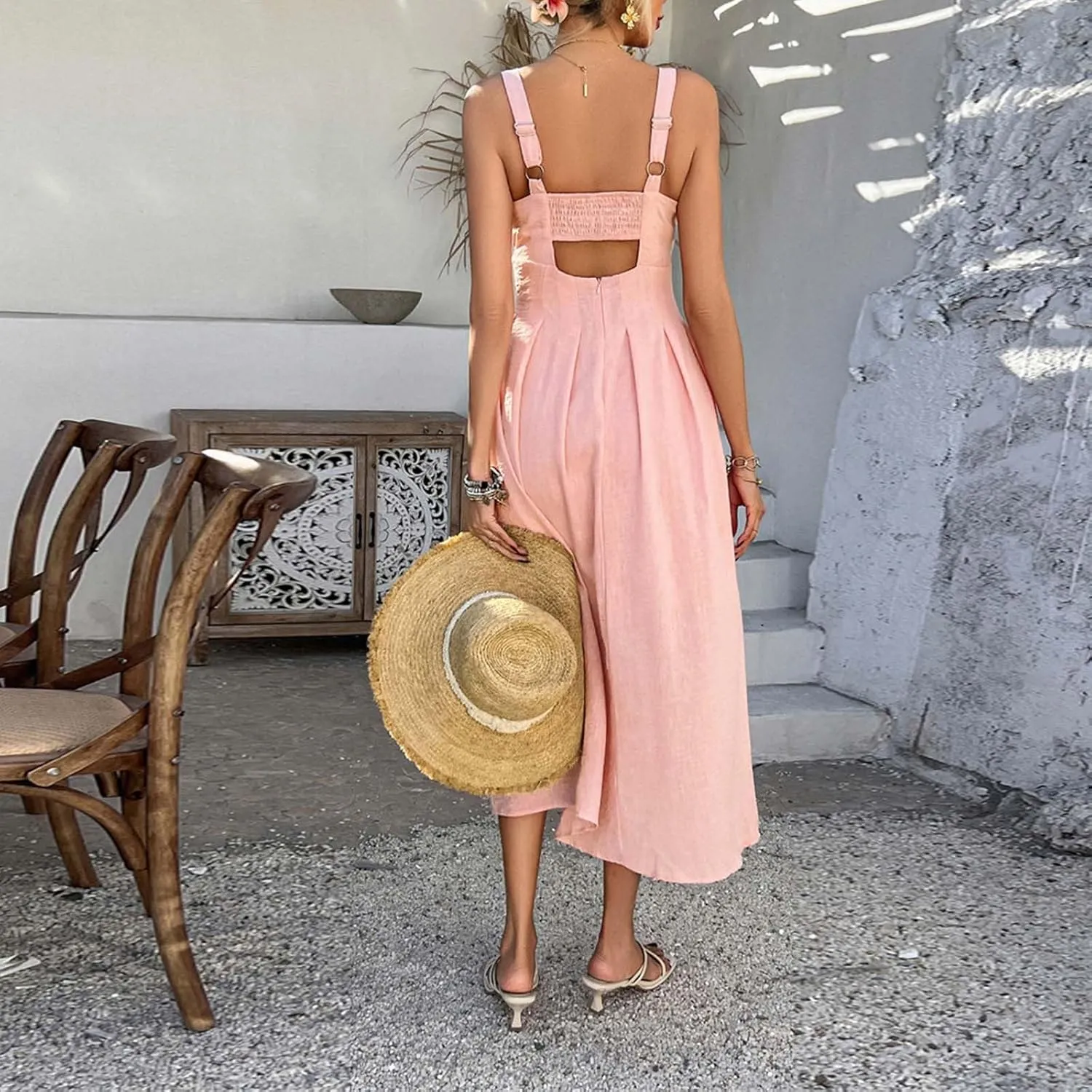 Boho Dresses for Women 2025 Plus Size Sleeveless Sundress Casual Loose Plain Long Dresses Summer Vacation Maxi Dress