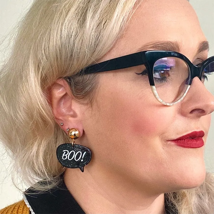 Boo Glitter Statement Earrings - Black