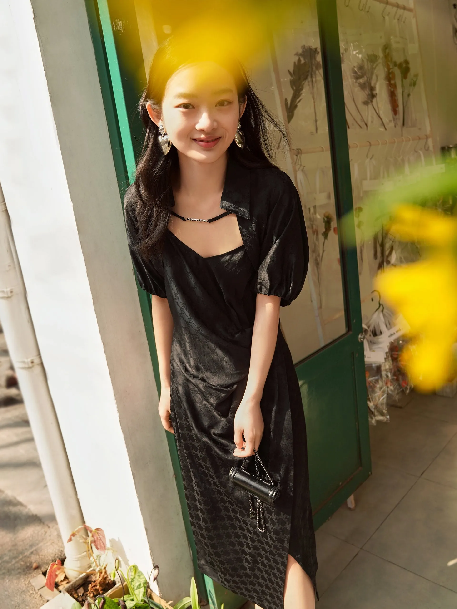 Checked Hem Midi Dress