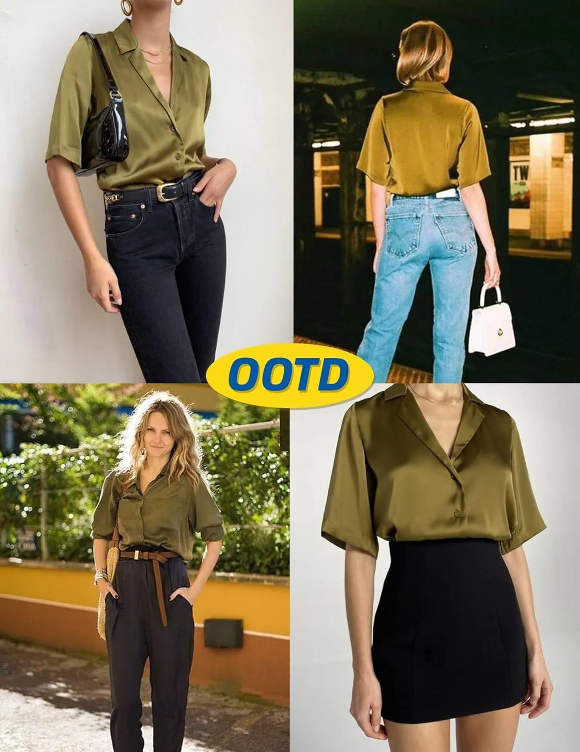 Chigant Women's Short Sleeve Satin Blouse Button Down Tops Casual Office Work Shirt S-XXL