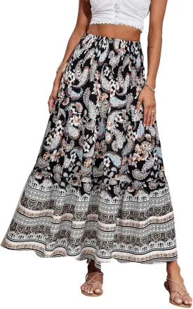 COTECRAM Maxi Skirts for Women 2025 Bohemian Long Skirts Pleated Flowy High Waist Casual A Line Floral Printed Summer Skirt
