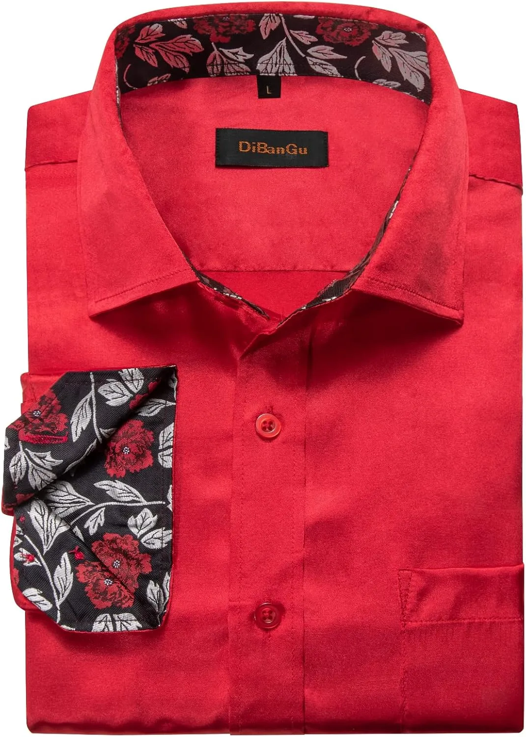 DiBanGu Satin Shirt and Tie Sets for Men Dress Shirts Long Sleeve Inner Contrast Men's Casual Button-Down Shirts S-3XL