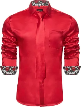 DiBanGu Satin Shirt and Tie Sets for Men Dress Shirts Long Sleeve Inner Contrast Men's Casual Button-Down Shirts S-3XL