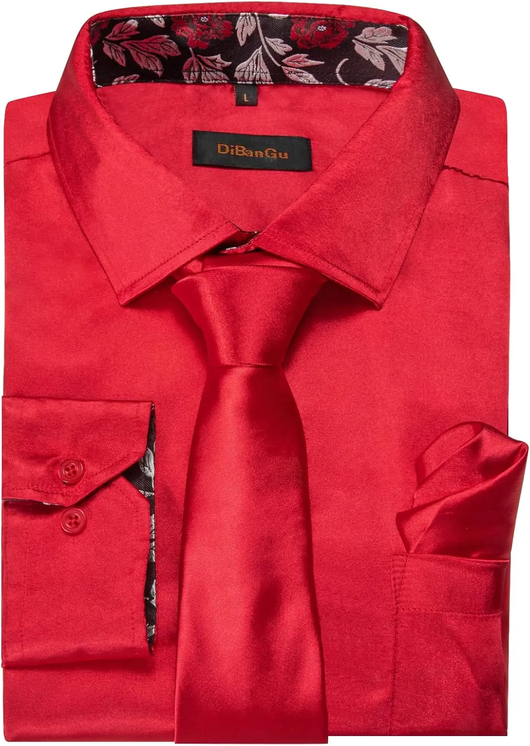 DiBanGu Satin Shirt and Tie Sets for Men Dress Shirts Long Sleeve Inner Contrast Men's Casual Button-Down Shirts S-3XL