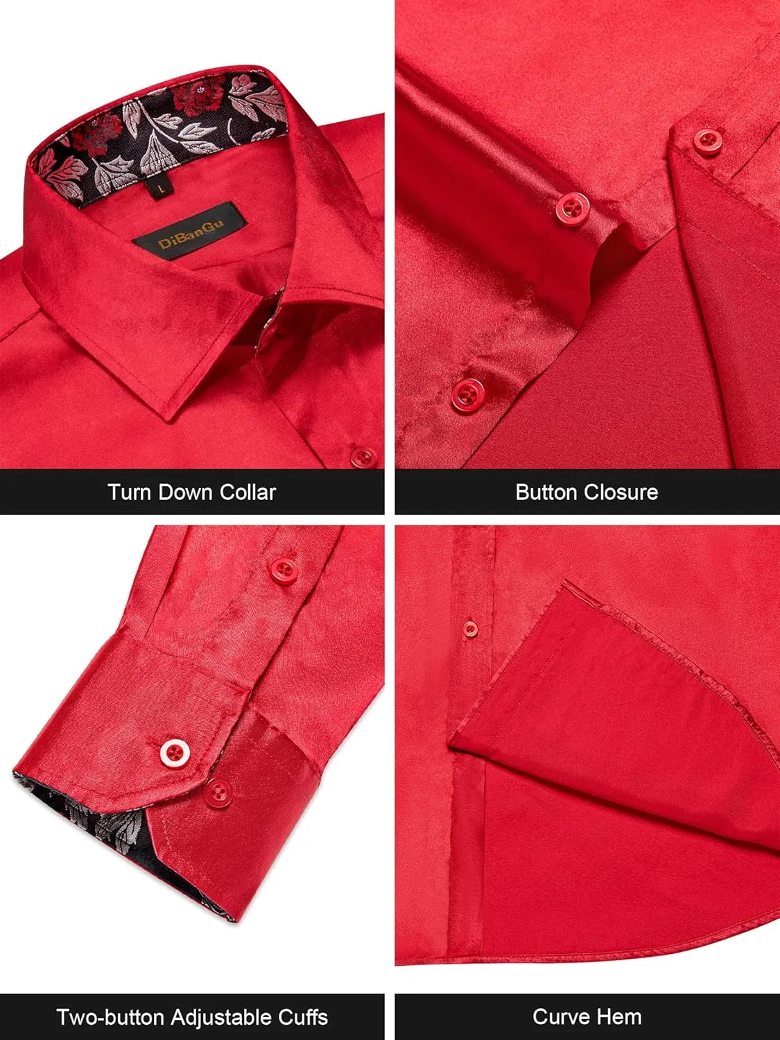 DiBanGu Satin Shirt and Tie Sets for Men Dress Shirts Long Sleeve Inner Contrast Men's Casual Button-Down Shirts S-3XL