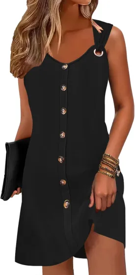 Disamer Summer Dresses for Women 2025 Sundresses Beach Swimsuit Coverups Vacation Sleeveless Button Down Spring Sun Dress