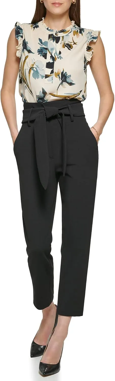 DKNY Women's High Tie Waist Cold Weather Formal Pants