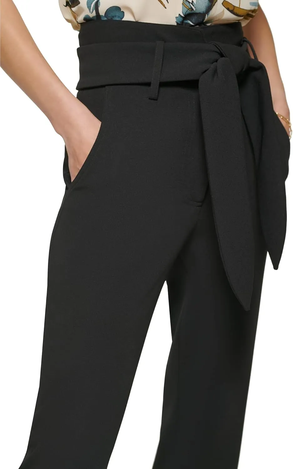 DKNY Women's High Tie Waist Cold Weather Formal Pants