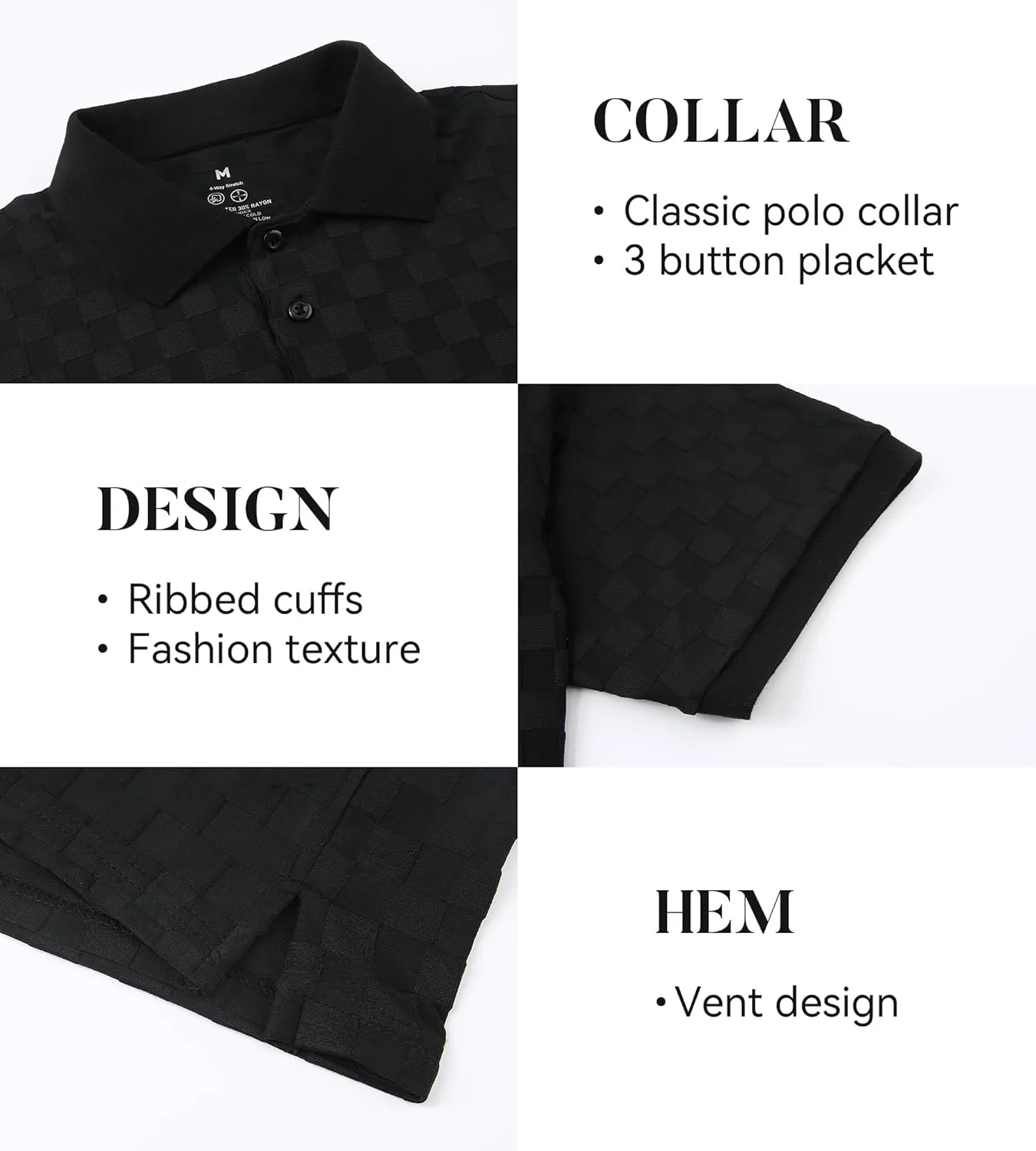 Esabel.C Men's Zipper Polo Shirts Textured Knit Short Sleeve Ribbed Stretchy Polo Shirts for Men