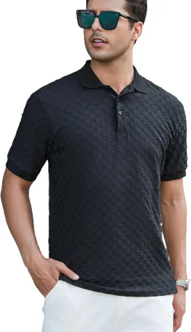 Esabel.C Men's Zipper Polo Shirts Textured Knit Short Sleeve Ribbed Stretchy Polo Shirts for Men