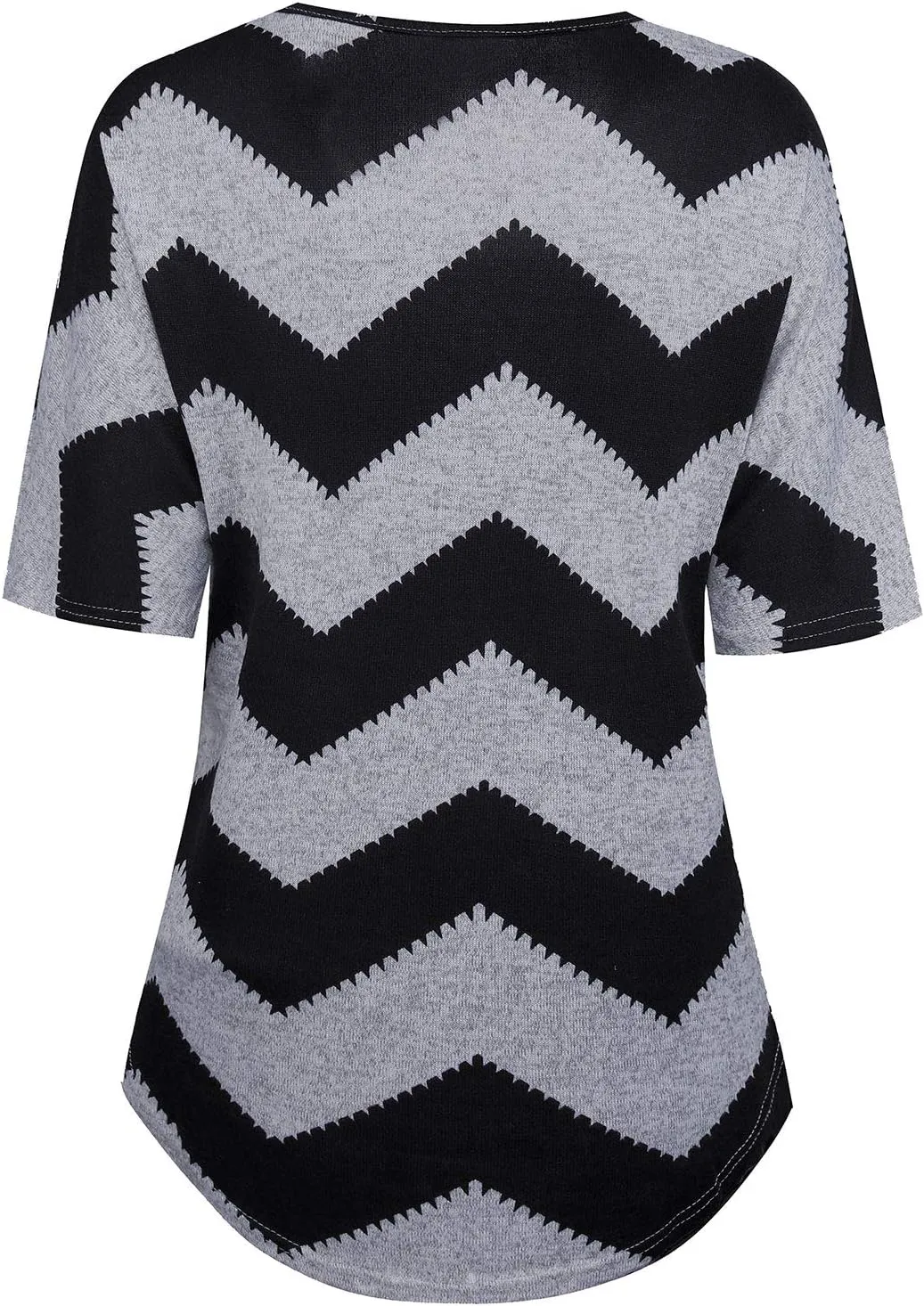 Ezcosplay Women Zipper Front V Neck Tunics Asymmetric Hem Color Block Tops T-Shirt