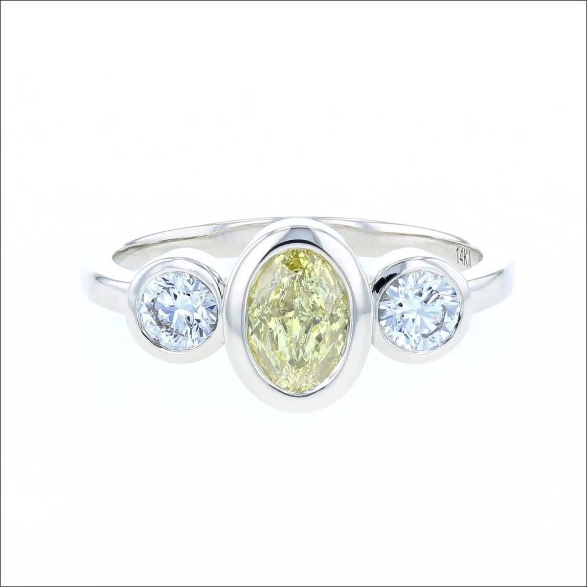Fancy Yellow Oval Diamond Round White Diamond 3 Stone Engagement Ring 14KW