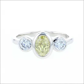 Fancy Yellow Oval Diamond Round White Diamond 3 Stone Engagement Ring 14KW