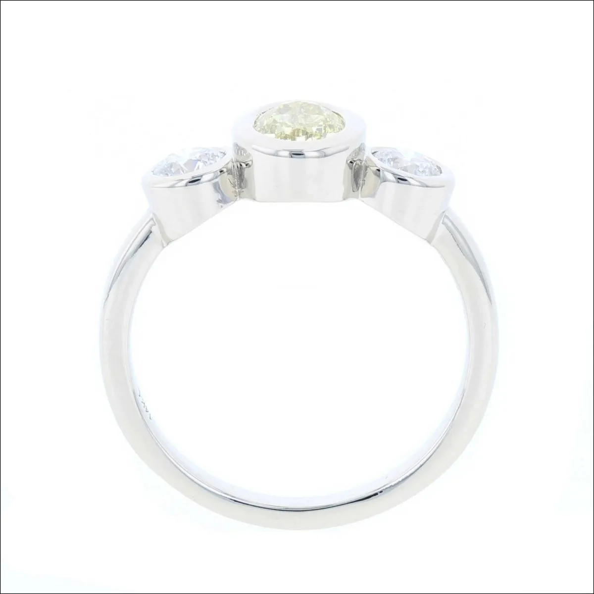 Fancy Yellow Oval Diamond Round White Diamond 3 Stone Engagement Ring 14KW