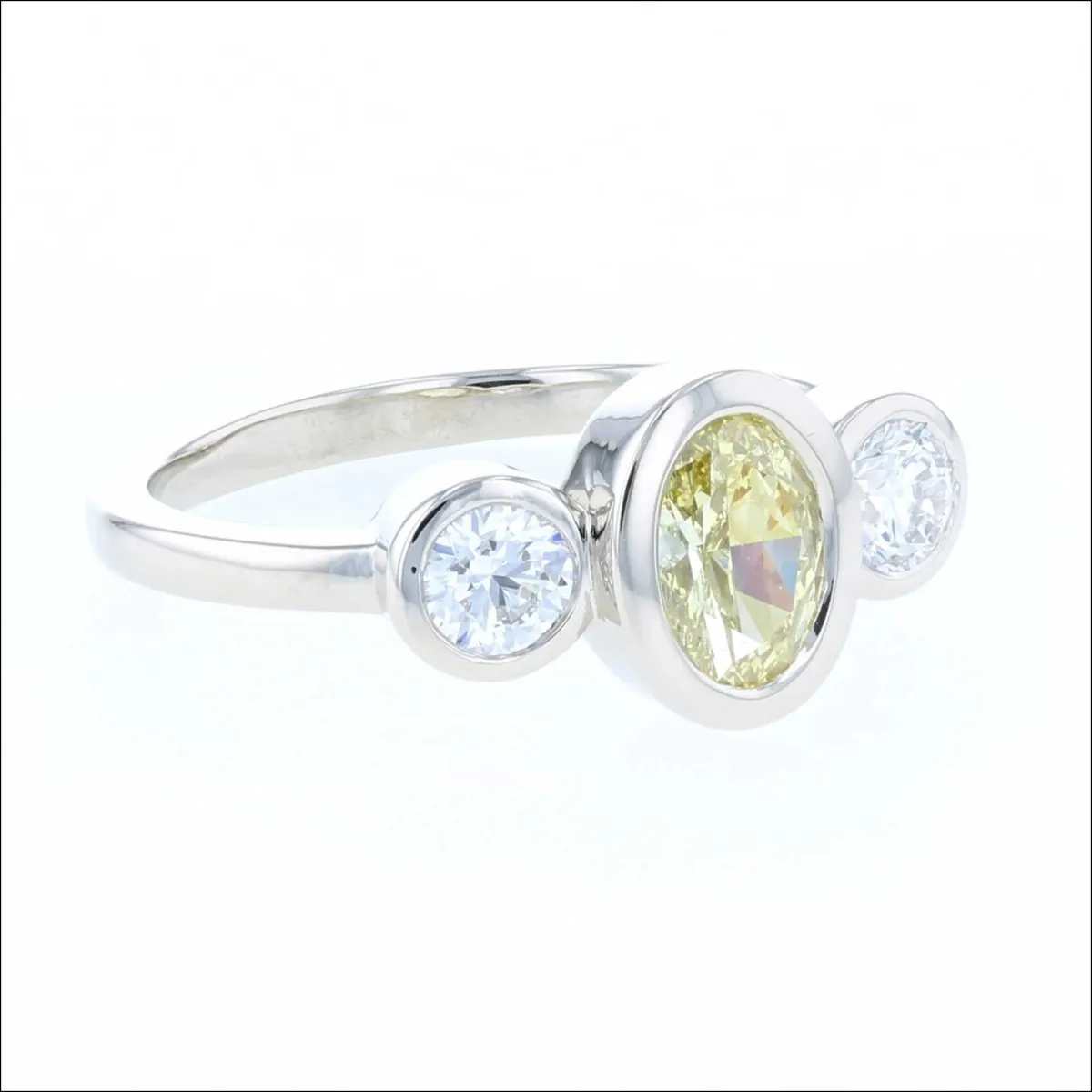 Fancy Yellow Oval Diamond Round White Diamond 3 Stone Engagement Ring 14KW