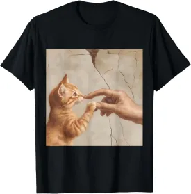 Funny cat and hand art inspired by classic painting in soft T-Shirt
