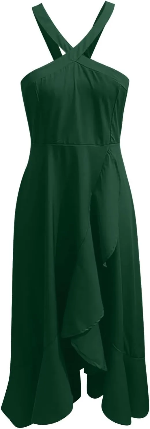 Hawaiian Dresses for Women Plus Size Sleeveless Sundress Casual Loose Plain Long Dresses Summer Vacation Maxi Dress
