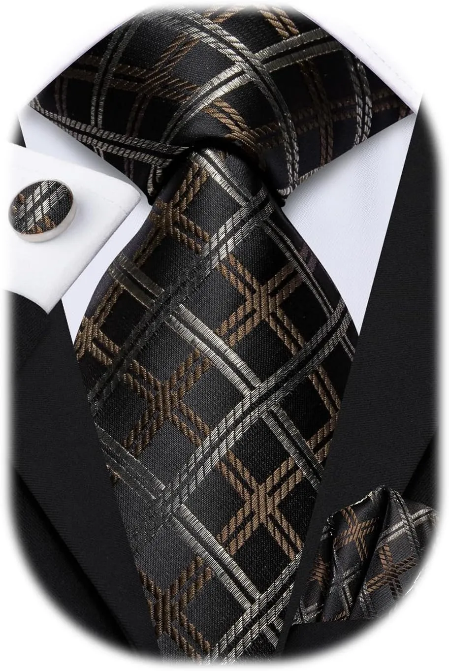 Hi-Tie Men Ties Sets Silk Stripe Paisley Necktie Pocket Square Cufflinks for Business Wedding