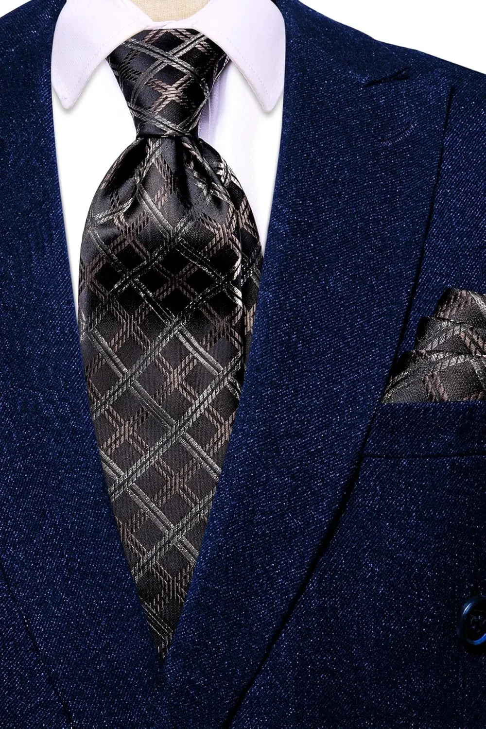 Hi-Tie Men Ties Sets Silk Stripe Paisley Necktie Pocket Square Cufflinks for Business Wedding