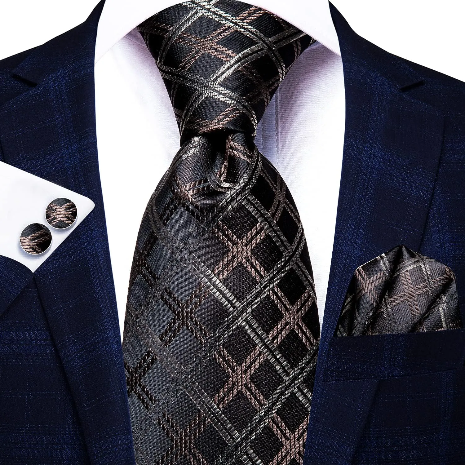 Hi-Tie Men Ties Sets Silk Stripe Paisley Necktie Pocket Square Cufflinks for Business Wedding