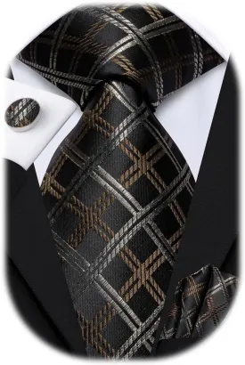 Hi-Tie Men Ties Sets Silk Stripe Paisley Necktie Pocket Square Cufflinks for Business Wedding