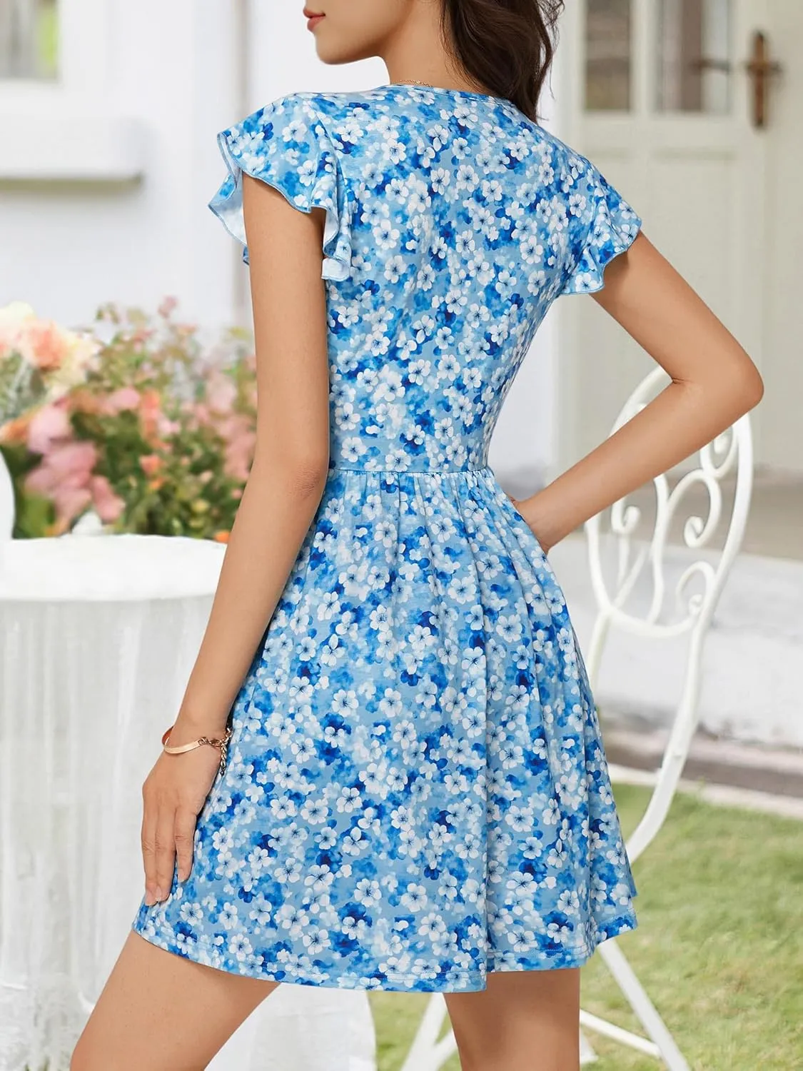 HUHOT Women's Summer Casual Sundresses with Pocket V Neck Spring Floral Mini Beach Vacation Dress 2025