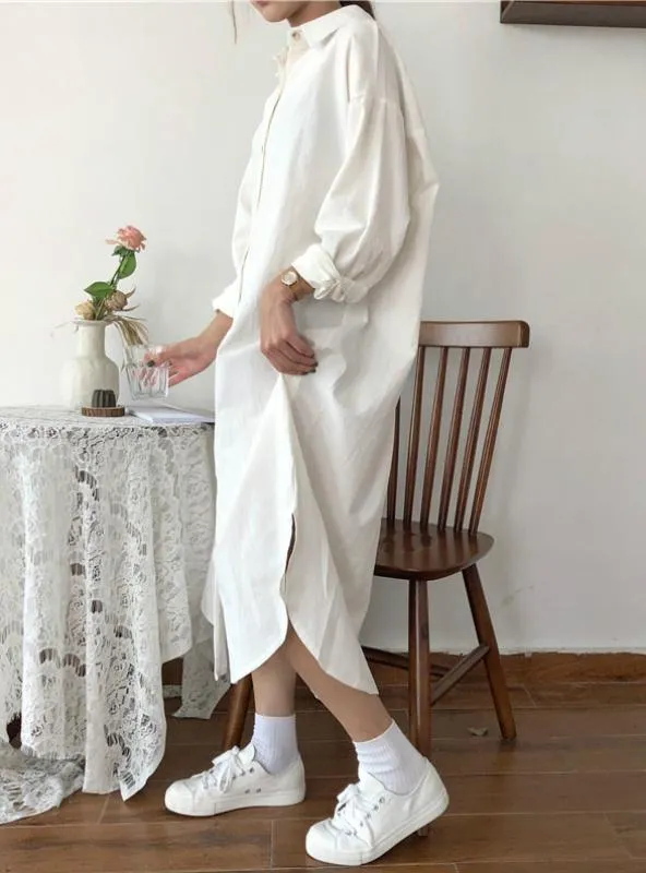 LONG DRESS LONG SLEEVE SHIRT TURN DOWN COLLAR