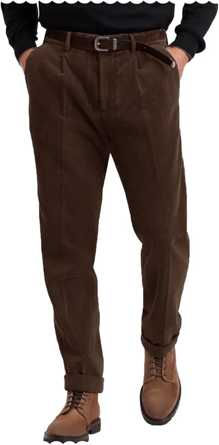 Men's Cotton Corduroy Pant Classic Fit Flat Front Dress Trousers