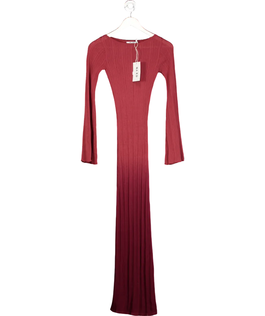 NA-KD Warm Red Knitted Maxi Ombre Dress UK XS