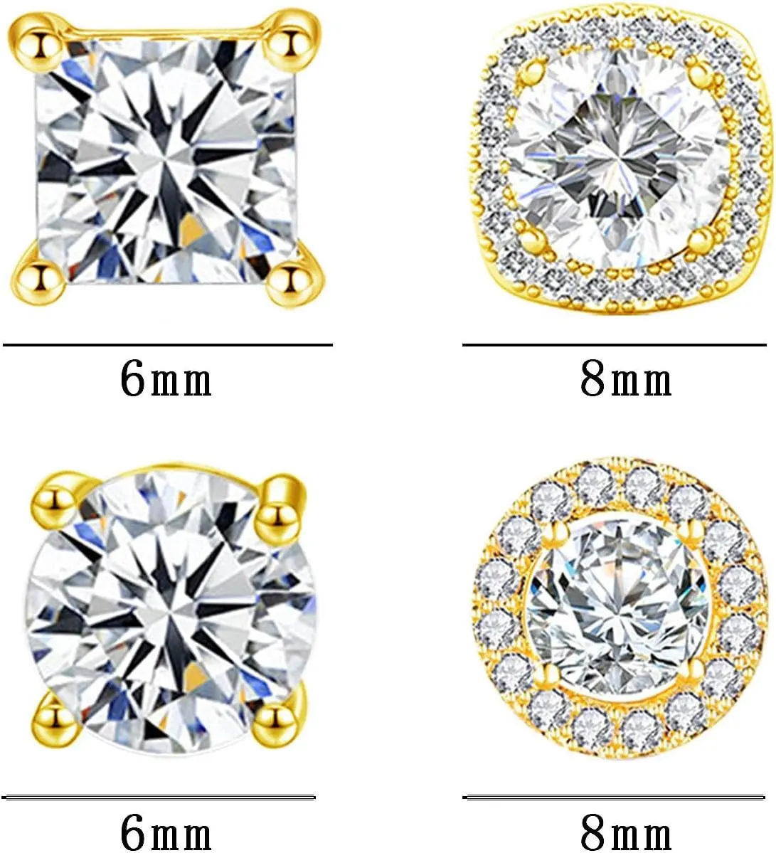 NEWITIN 4 Pairs Stainless Steel Stud Earrings for Men Hypoallergenic Earring Flatback Earring Screw Back Studs Inlaid Cubic Zirconia Stud Earrings for Women Men