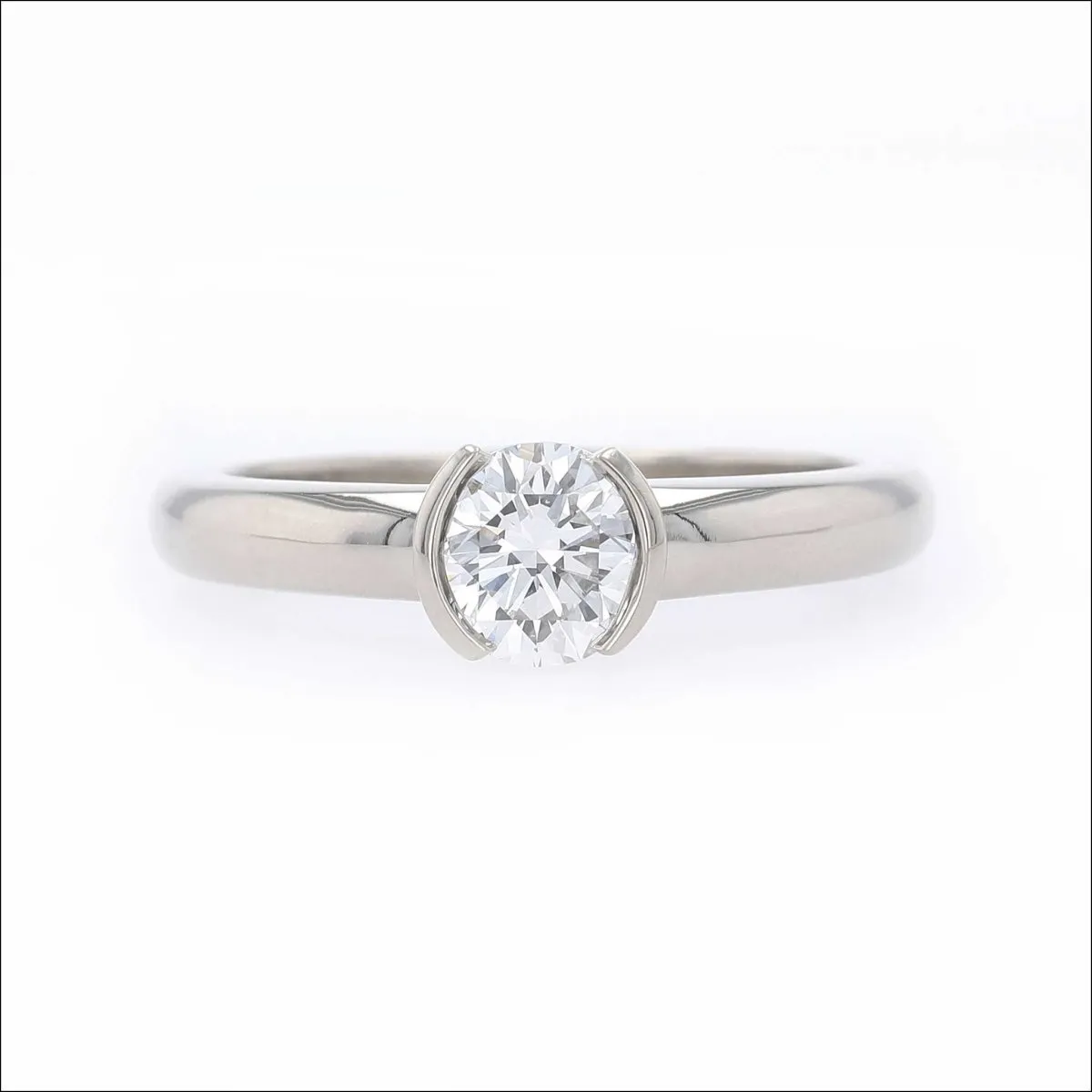 Partial Bezel Diamond Engagement Ring 14KW