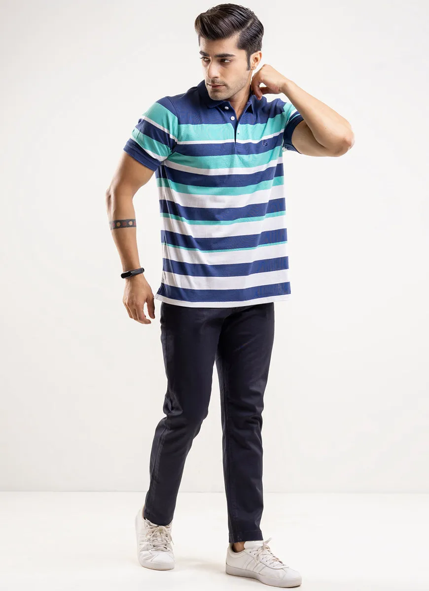 Polo Shirt - 100% Comb Cotton  White Stripes