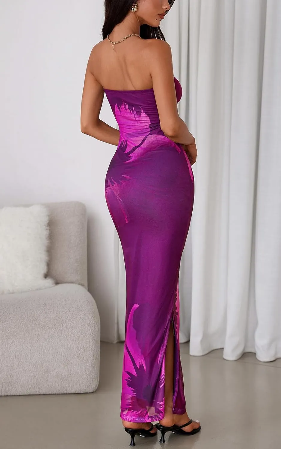 PRETTYGARDEN Strapless Bodycon Floral Maxi Summer Dresses for Women 2025 Elegant Classy Tube Top Cocktail Wedding Guest Dress