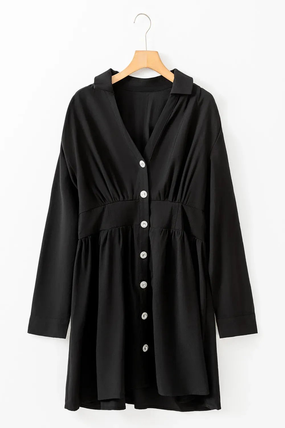 Ruched Button Up Long Sleeve Dress