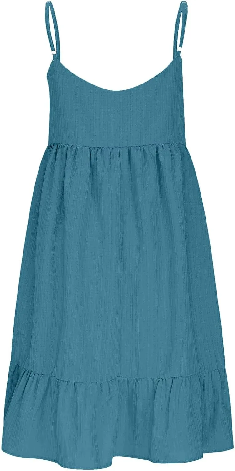Sun Dresses for Women 2025 Vacation Summer Casual V Neck Spaghetti Strap Slip Dress Pleated Pajamas Mini Dress