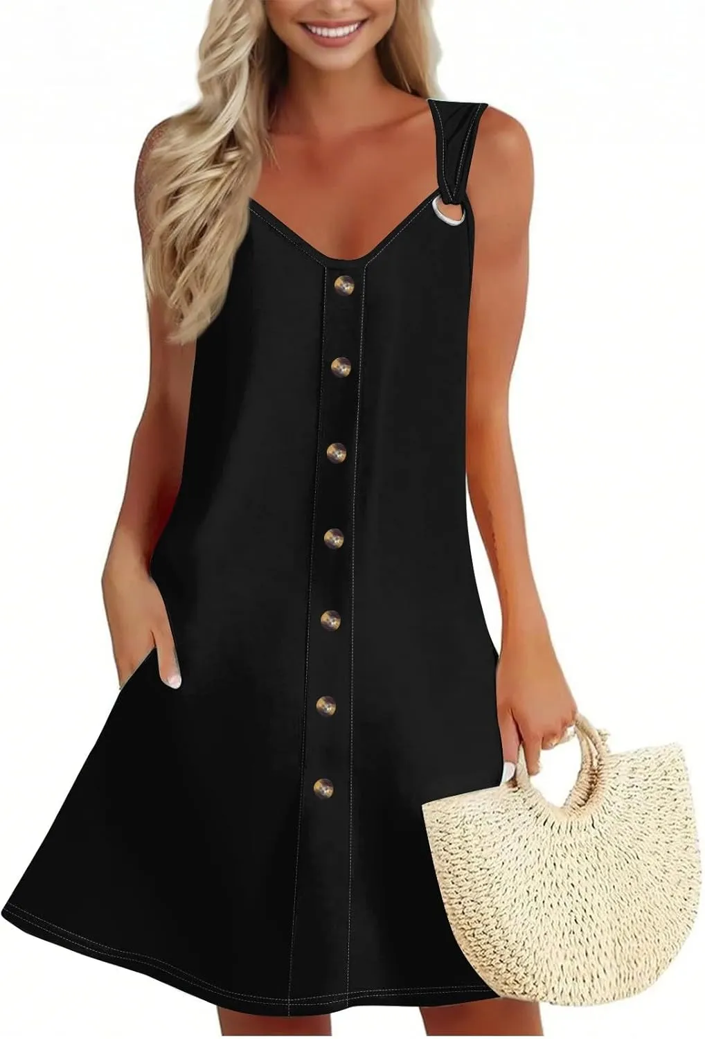 Sundress for Women Sleeveless Tank Dresses 2025 Vacation Plus Size Casual Button V Neck Boho Floral Beach Dress