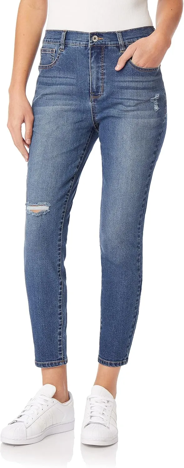 WallFlower Women's Fearless Curvy Ankle Denim Super High-Rise Insta Vintage Juniors Jeans (Standard and Plus)