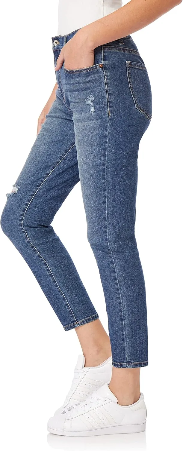 WallFlower Women's Fearless Curvy Ankle Denim Super High-Rise Insta Vintage Juniors Jeans (Standard and Plus)