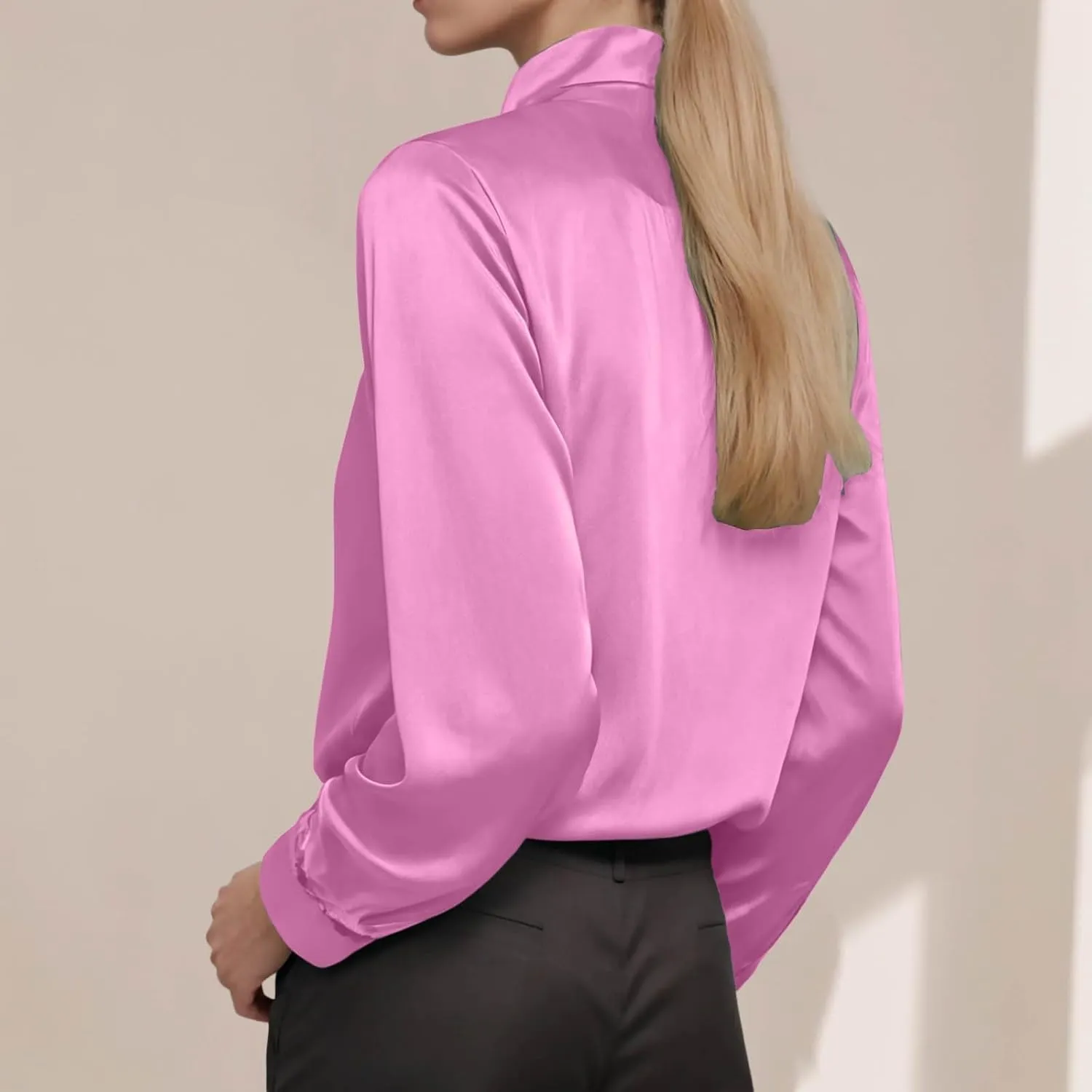 Winter Tops for Women Chiffon V-Neck Ribbon Elegant tie Blouse Long Sleeve Silk Tops Satin Blouses for Business